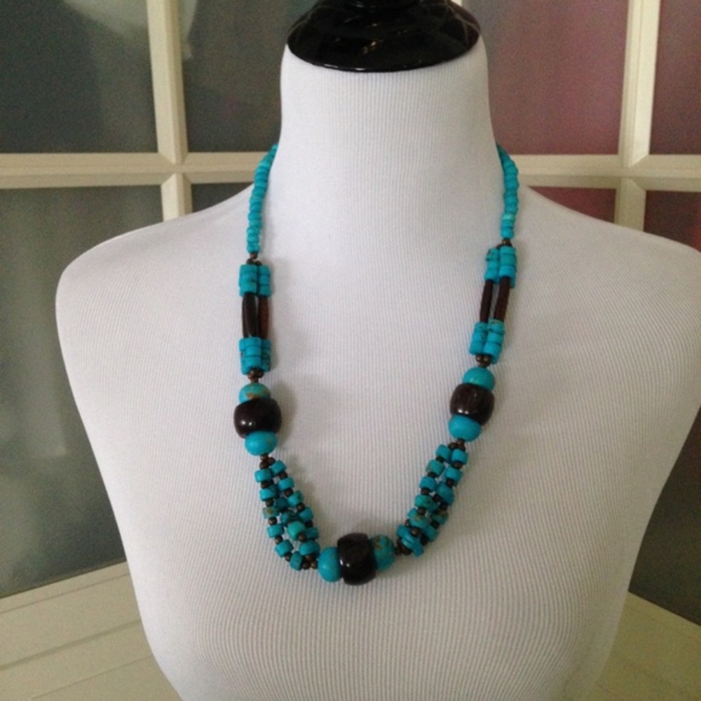 Blue and brown beaded necklace